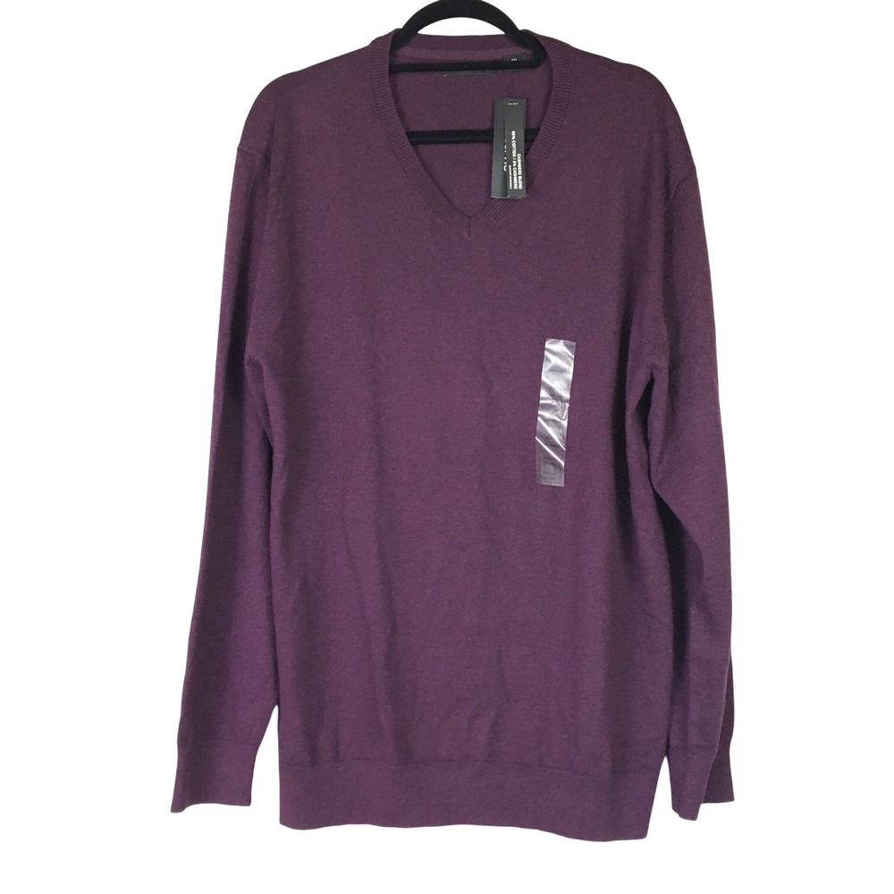 Claiborne Cotton Cashmere Blend V-Neck Sweater XXL Purple Embassy